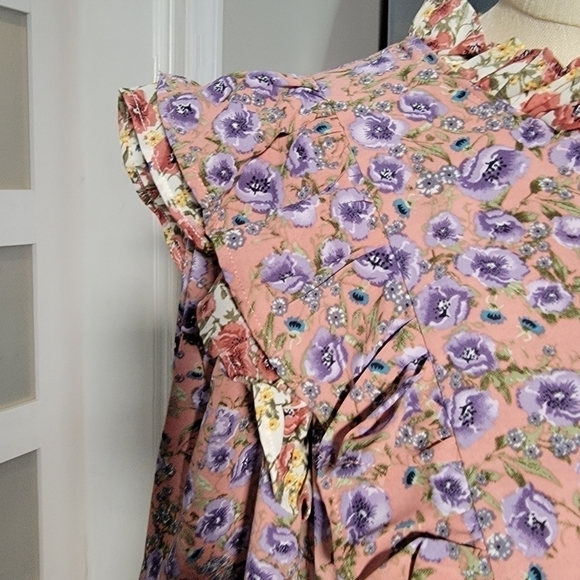 NEW Free The Roses Floral Multi Color Dress Layered Ruffles Long sleeves Size M - Picture 9 of 17